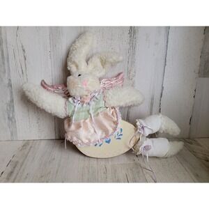 Vintage angel bunny Easter hanging sign plush spring rabbit home decor